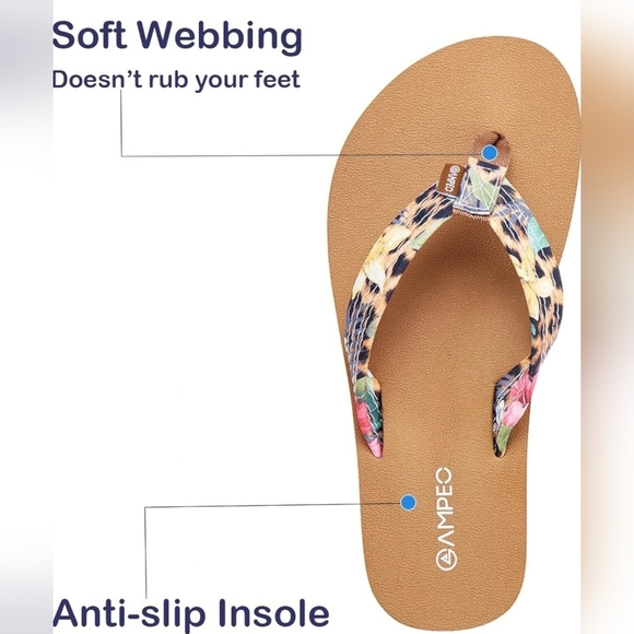 Ampeo Womens Comfy Yellow Leopard Flip Flop Thong Sandals Arch Support Cushioned - Picture 4 of 10